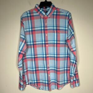 Vineyard Vines Slim Fit Tucker Shirt Blue Pink Plaid Button Down Shirt Size S